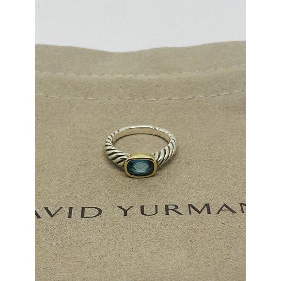 David Yurman BLUE TOPAZ Noblesse Ring, 925 Sterling Silver, 18K 750 Gold, 6.75 - Picture 10 of 12